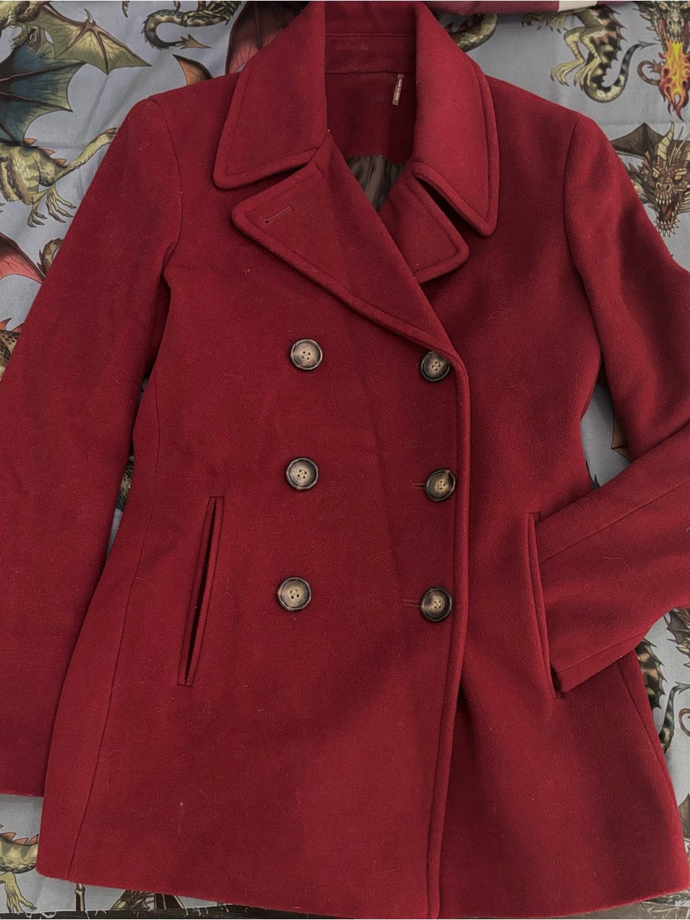 Calvin Klein Double-Breasted Ruby Red Peacoat, 2